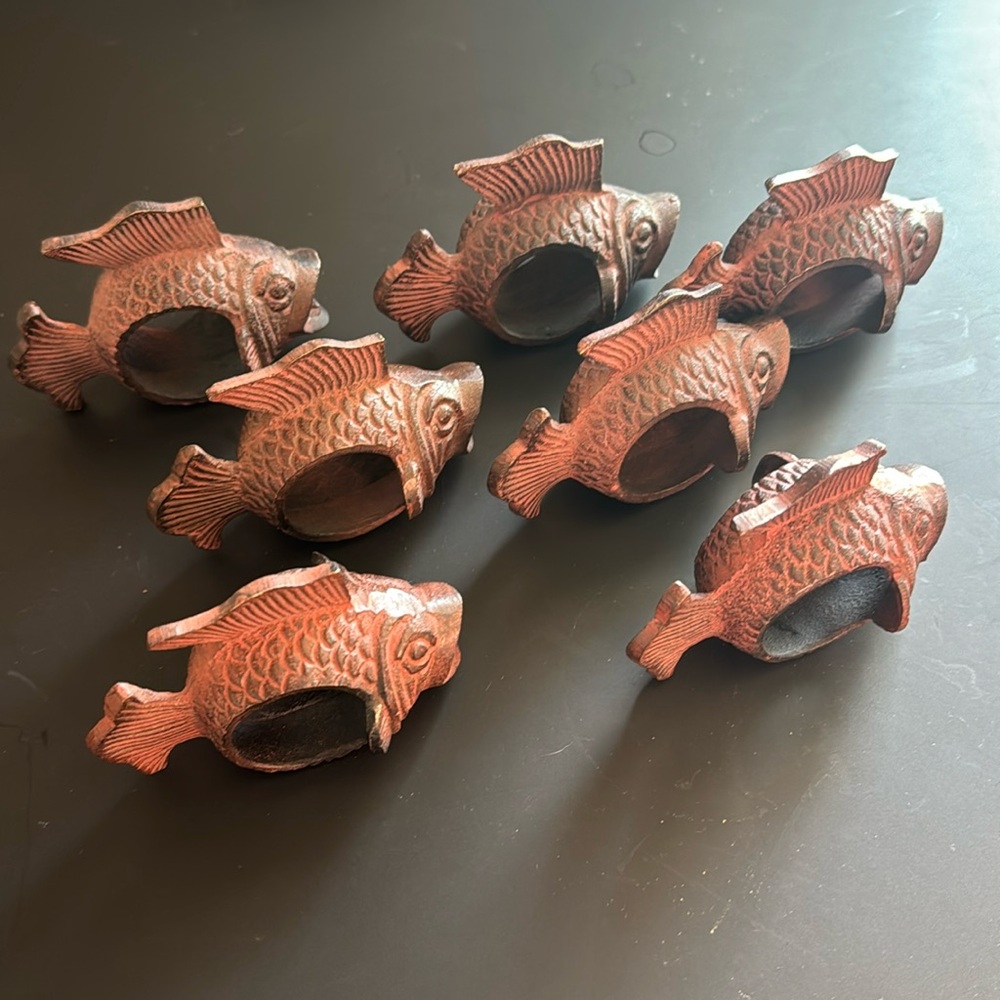 Vintage Cast Iron Koi Fish Napkin Rings 7
